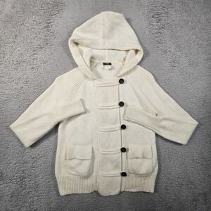 J Crew Hooded Cardigan Womens M Ivory Merino Alpaca Blend Preppy Academia Read!!